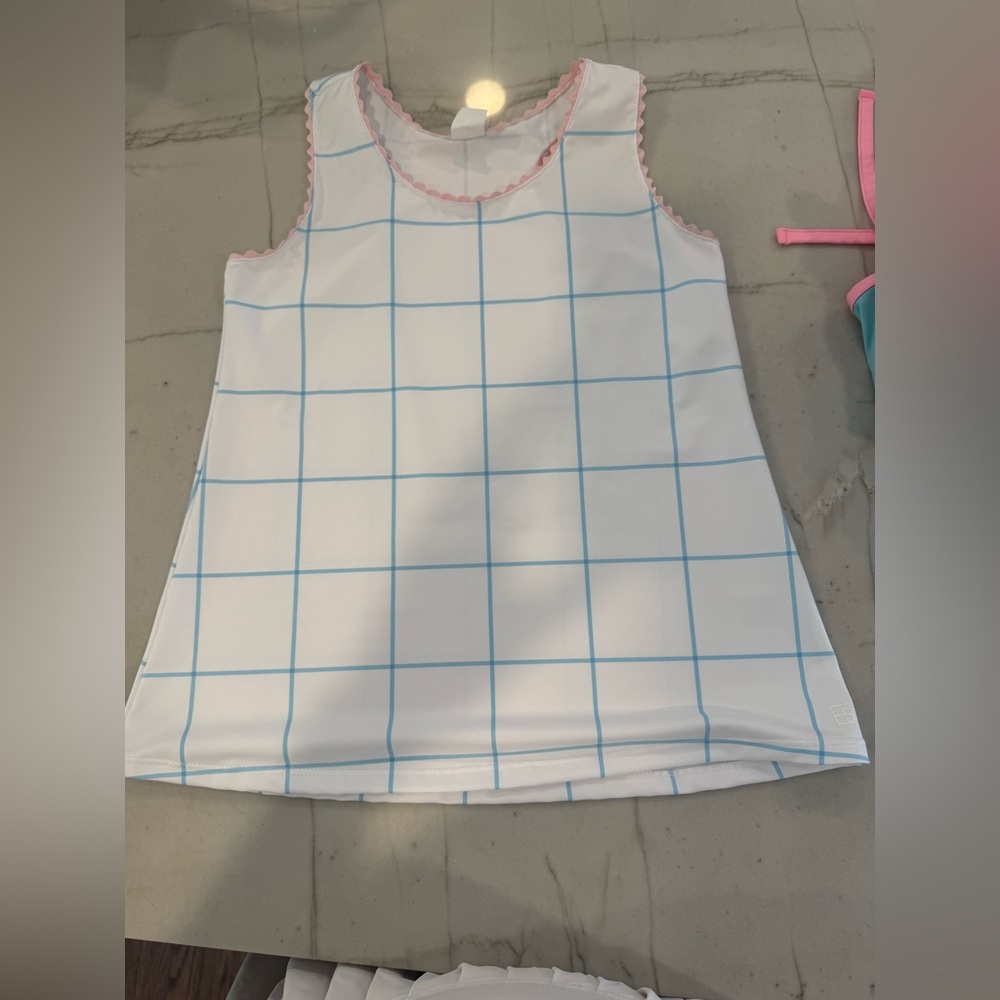 Chic Kids' White and Blue Grid Tank Top
